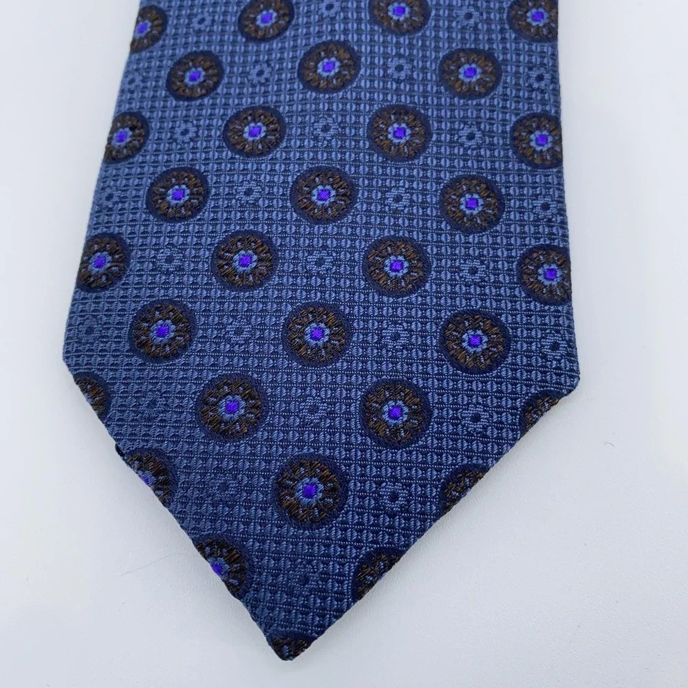 Eton Silk Tie Mens Blue Medallion Pattern Made In Italy Dress Business Necktie